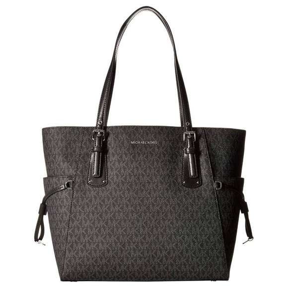 Michael Kors Voyager East West EW Logo Signature Tote Dark Silver Bag Handbag - Picture 1 of 12